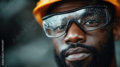 A construction worker wears a hard hat during a site inspection, representing safety and diligence in handling construction tasks, with a blurred industrial background visible.