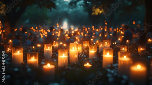 Candlelit Vigil with Glowing Flames in Serene Forest Landscape