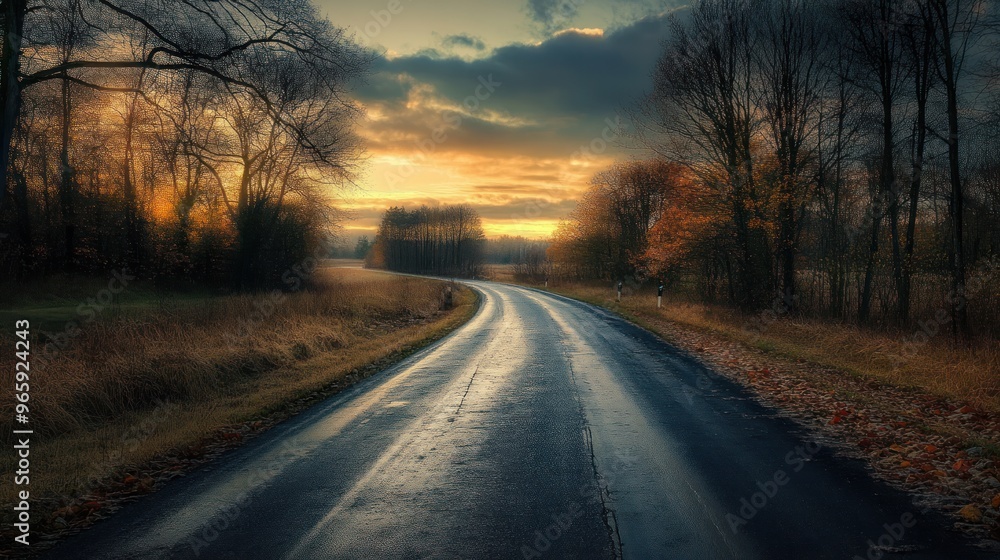The winding road through the beautiful foliage trees The winding road through the beautiful foliage trees
