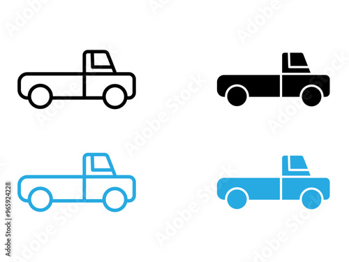 Pickup truck icon black and white vector outline sign