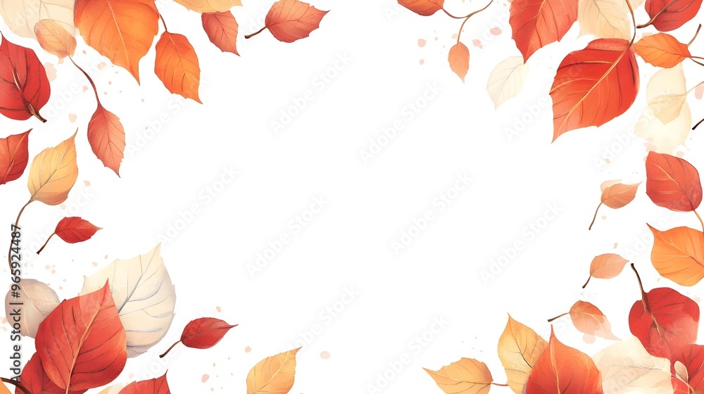 Vibrant Autumnal Leaves Forming Frame on White Background Vibrant Autumnal Leaves Forming Frame on White Background