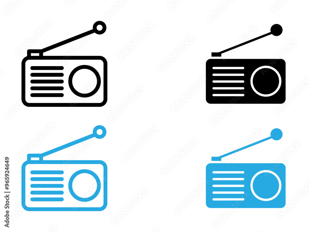 radio icon black and white vector outline sign radio icon black and white vector outline sign
