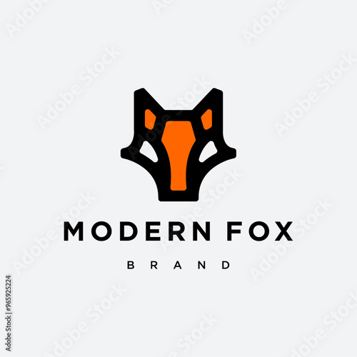 Line Fox Logo. black and orange and white fox fennec head Logo Design