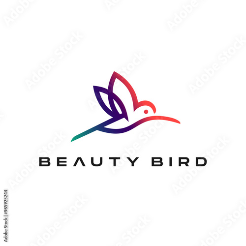 colorful vibrant hummingbird logo design. Colibri bird icon line logo in minimal abstract outline.