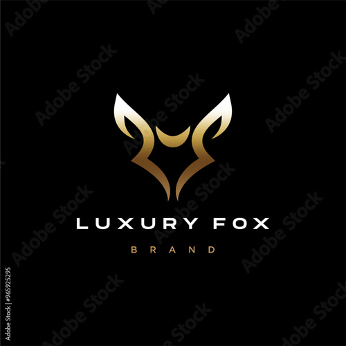 golden luxury fox head logo. simple fox line icon logo design, modern abstract foxes or fennec logo pictogram animal design