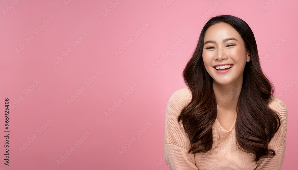 Asian woman laughing, Portrait of a beautiful young Asian woman laughing joyfully, isolated on a soft pink background, beauty and radiant smile create a cheerful and uplifting mood, happiness Asian woman laughing, Portrait of a beautiful young Asian woman laughing joyfully, isolated on a soft pink background, beauty and radiant smile create a cheerful and uplifting mood, happiness