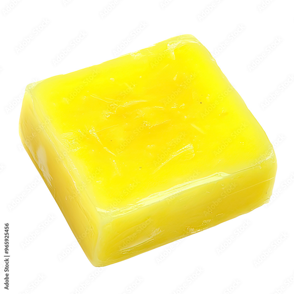A close-up shot of a bright yellow block of beeswax. A close-up shot of a bright yellow block of beeswax.
