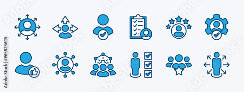 Set of business skills icon. Containing abilities, teamwork, management, employment, development, connection, work, ​talent, occupation, leadership, competence. Vector illustration