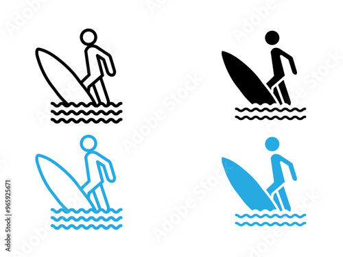 surfing icon black and white vector outline sign