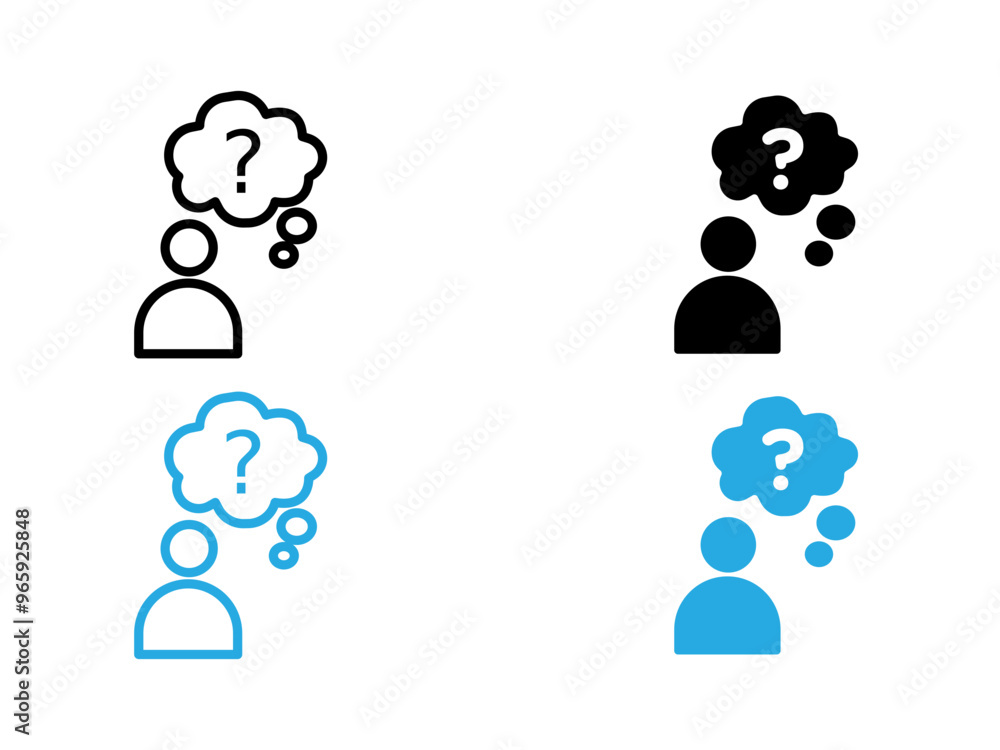 Thinking icon black and white vector outline sign Thinking icon black and white vector outline sign