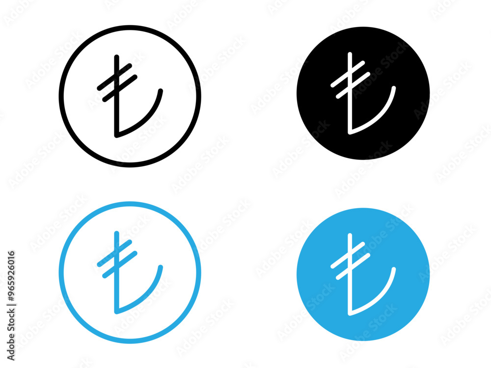Turkish lira icon black and white vector outline sign Turkish lira icon black and white vector outline sign