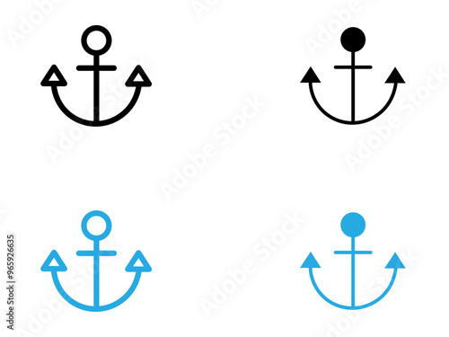 Anchor icon black and white vector outline sign