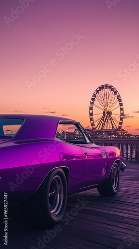 The illustrate cartoon vintage car style on the vibrant retro background for wallpaper, an old film poster in the background.
