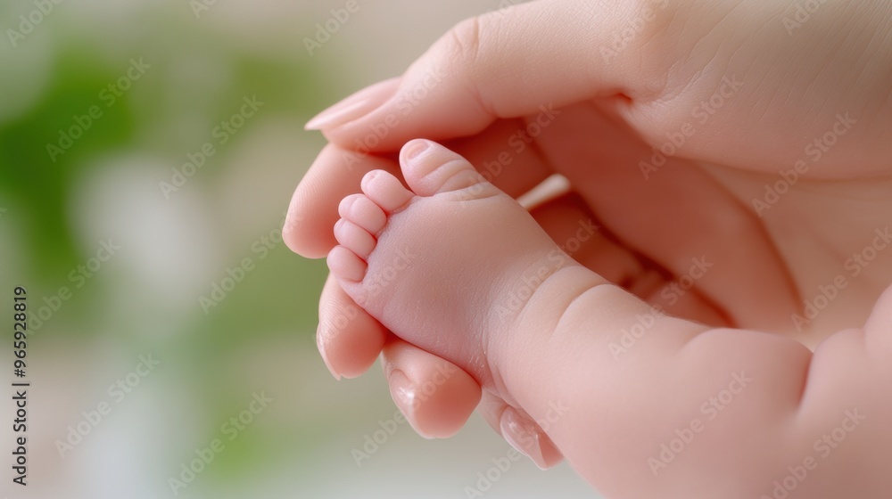 A close up of a baby's foot being held by an adult, AI A close up of a baby's foot being held by an adult, AI