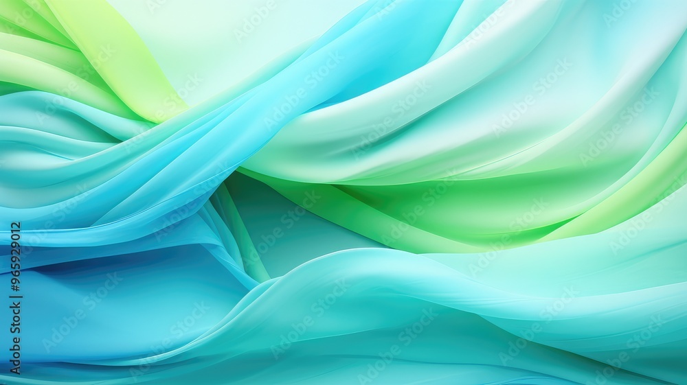 Fototapeta premium A smooth, flowing fabric design in shades of blue and green, creating a serene and calming visual effect.