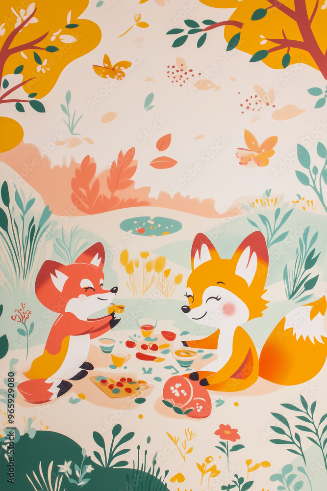 a distinct and engaging visual concept suitable for wallpaper designs with soft colors and cute cartoon animal themes. a distinct and engaging visual concept suitable for wallpaper designs with soft colors and cute cartoon animal themes.