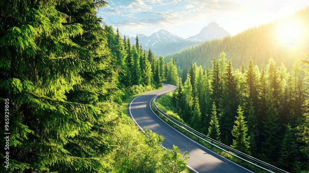 A winding road serpentine through a rugged mountainous pine forest, offering a challenging yet breathtaking journey through nature's untouched beauty. A winding road serpentine through a rugged mountainous pine forest, offering a challenging yet breathtaking journey through nature's untouched beauty.