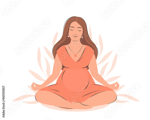 Pregnant woman meditates. Concept yoga, meditation, relax, health, pregnancy, motherhood. Vector illustration.