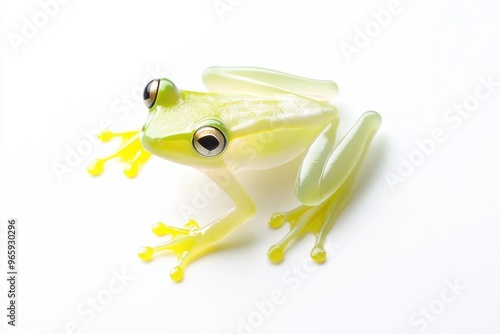 Ultra realistic UHD photo of glass frog on white plain photo