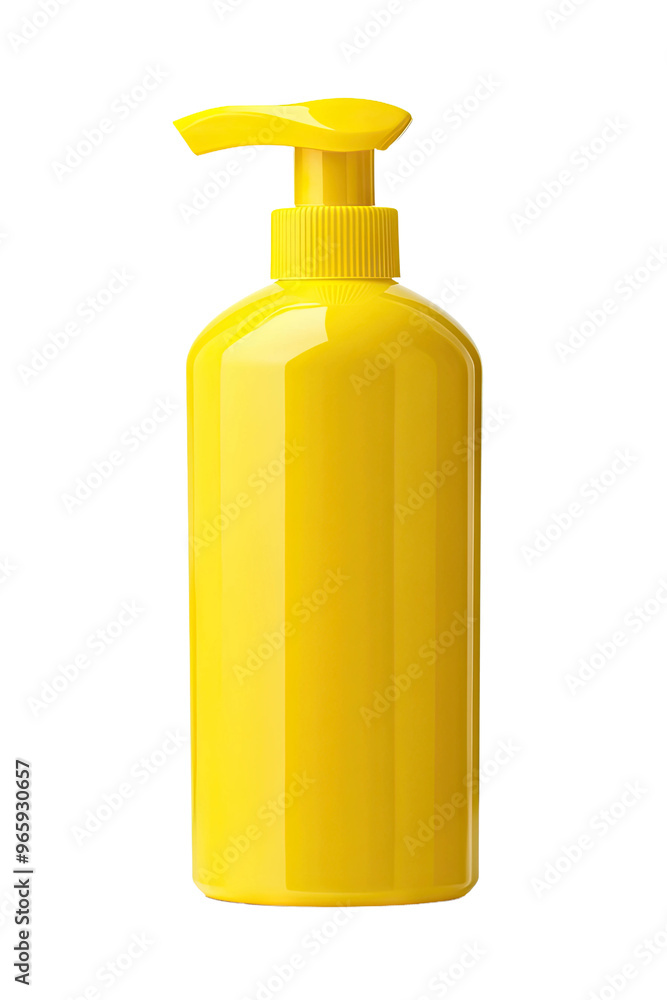 A bright yellow pump bottle with a glossy finish. A bright yellow pump bottle with a glossy finish.