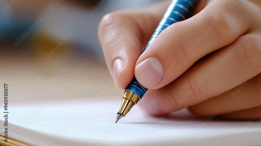 A person writing on a piece of paper with a pen, AI