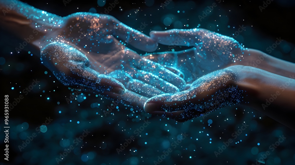 Fototapeta premium Cosmic Hand Holding the Universe of Glowing Stars and Nebulae