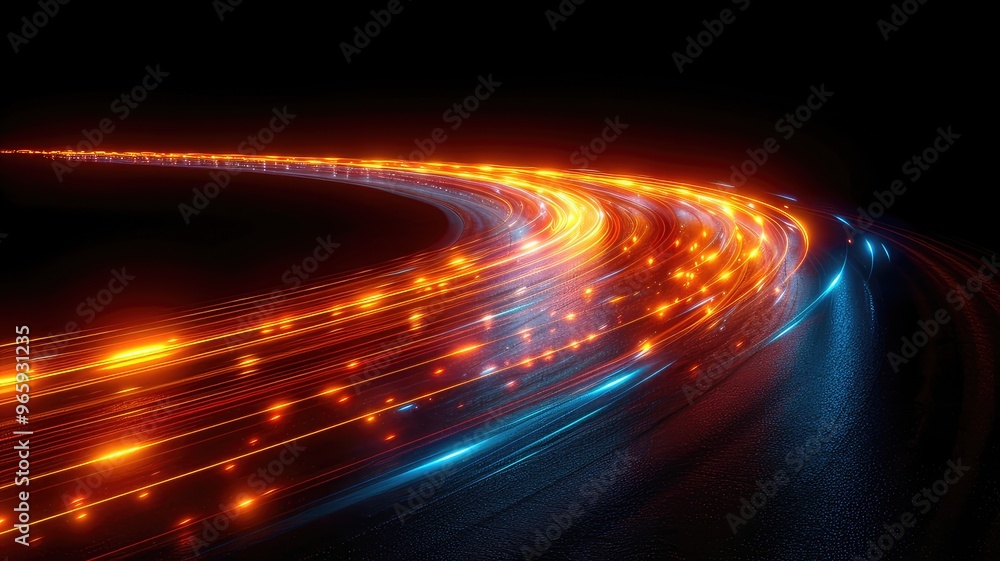 A vibrant, dynamic representation of moving lights on a dark road, illustrating speed and motion. A vibrant, dynamic representation of moving lights on a dark road, illustrating speed and motion.