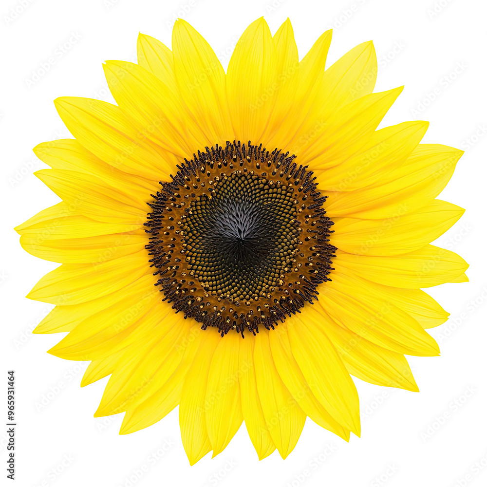 Fototapeta premium A vibrant sunflower with bright yellow petals and a dark brown center.