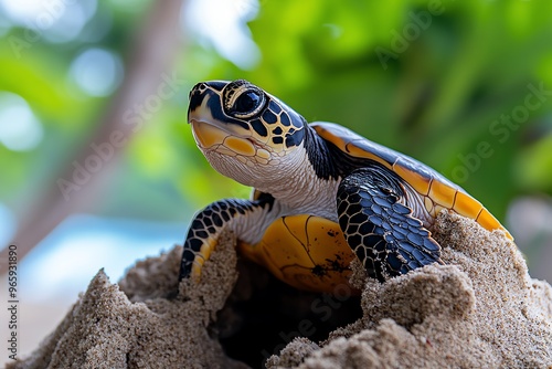 Turtle nest hidden beneath the sand, waiting for the right moment to hatch, bringing new life to the world photo