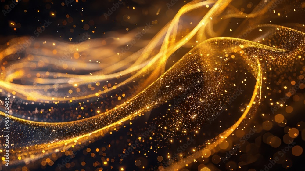 mesmerizing digital abstract featuring swirling gold particles against a dark background shimmering light effects create a sense of movement and luxury perfect for highend design projects mesmerizing digital abstract featuring swirling gold particles against a dark background shimmering light effects create a sense of movement and luxury perfect for highend design projects