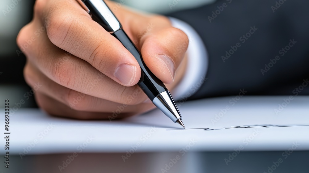 A person signing a document with their hand and pen, AI A person signing a document with their hand and pen, AI