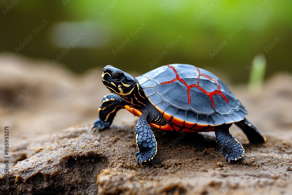 Turtle with a cracked shell, slowly healing over time as it continues its journey, resilient and strong Turtle with a cracked shell, slowly healing over time as it continues its journey, resilient and strong