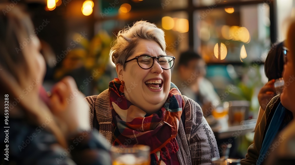 Overweight Person Laughing with Friends at Lively Cafe Capturing Warmth of Social Connections Overweight Person Laughing with Friends at Lively Cafe Capturing Warmth of Social Connections