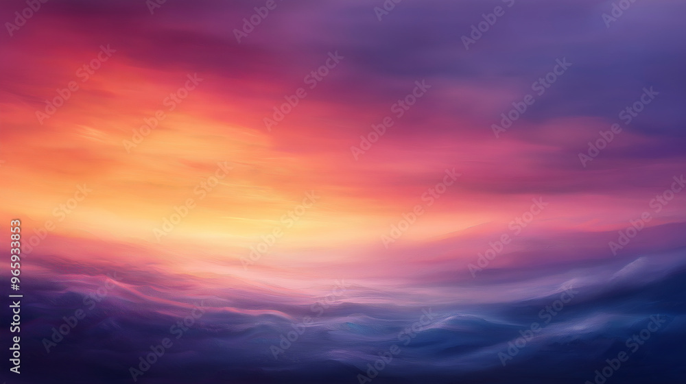 Fototapeta premium A painting of a sky with a purple and orange sunset