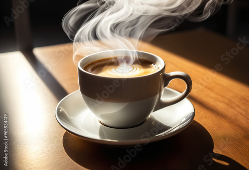 Aromatic cup of coffee with smoke. Generative AI