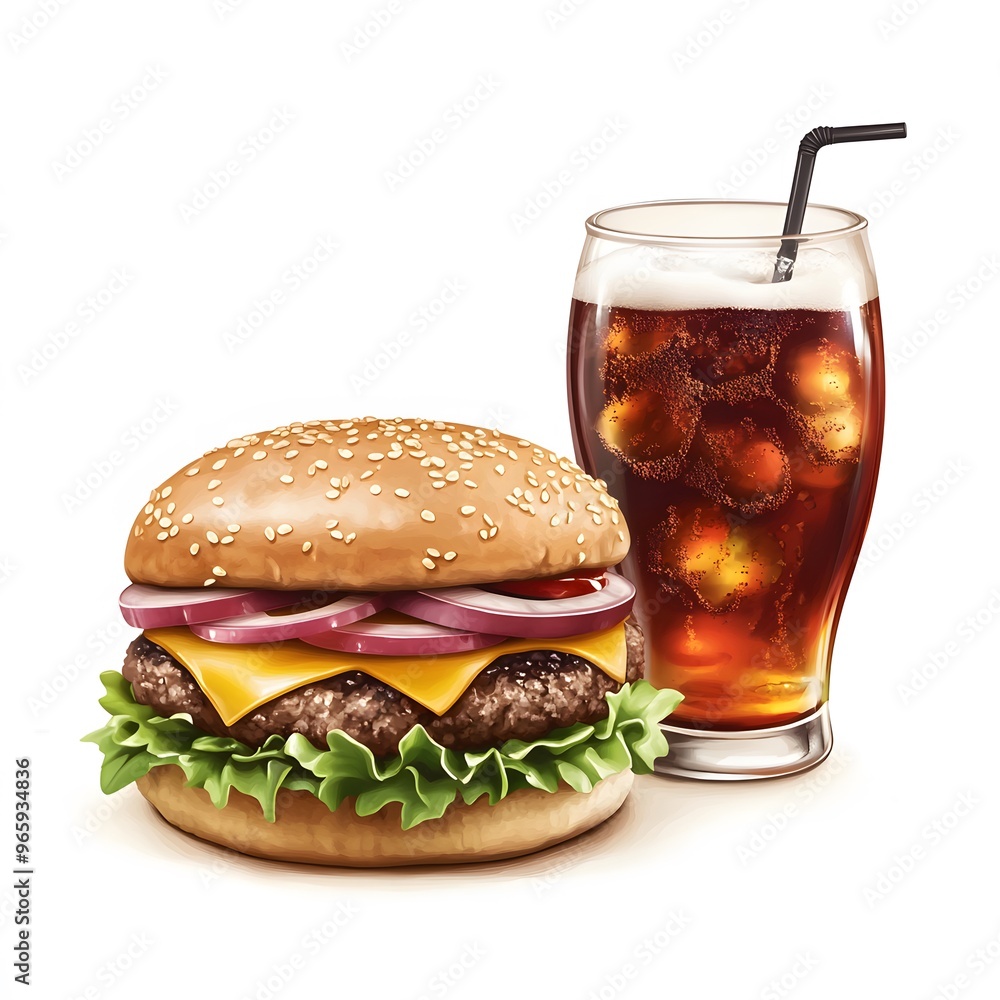 Cheeseburger and Cola with Ice Cheeseburger and Cola with Ice