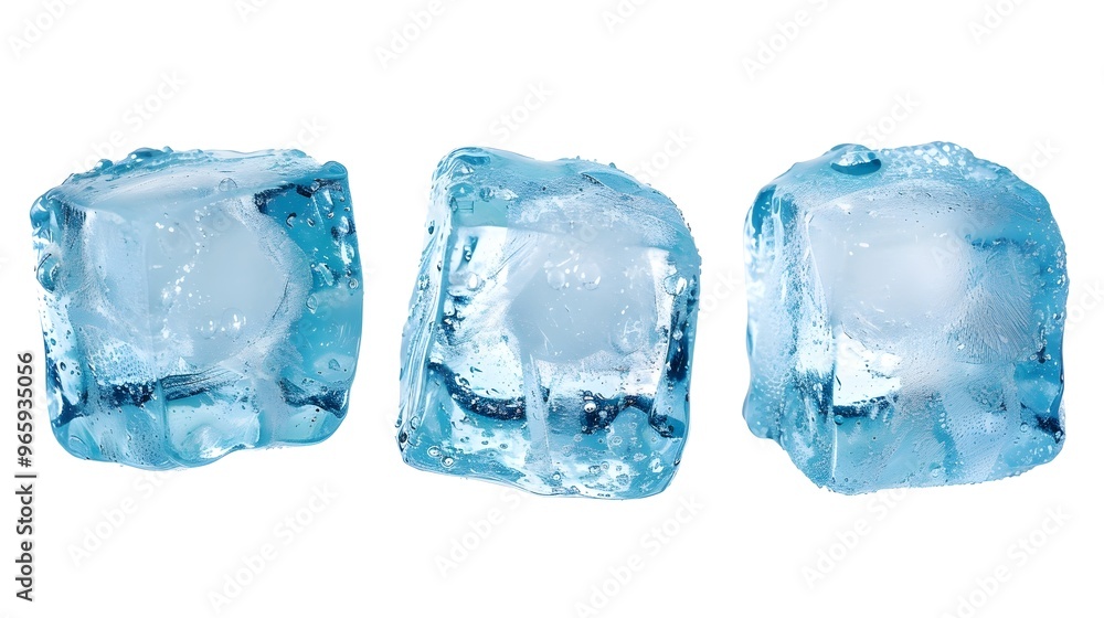 Obraz premium Trio of Translucent Ice Cubes in Shades of Blue Frozen in Arctic Climate