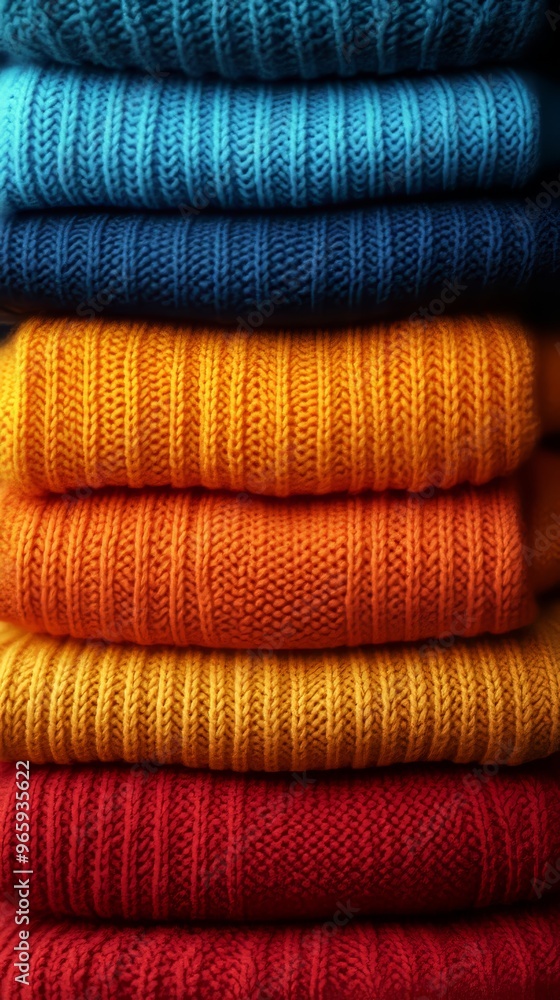 A stack of colorful knit sweaters A stack of colorful knit sweaters