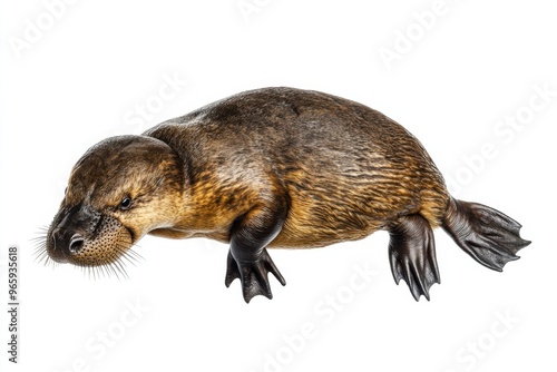 Ultra realistic uhd photo of platypus on white plain