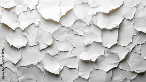 The image is a close up of a wall with a lot of paper cutouts