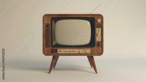 nostalgic recreation of a vintage wooden tv set with a distinct retro aesthetic the screen is cleverly designed as a cutout inviting creative interpretations and digital art applications photo