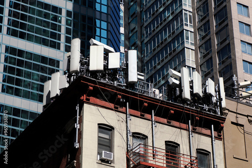 Communication antenna in new york manhattan skyscrapers building