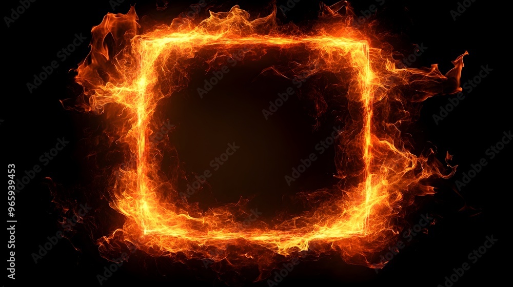Fototapeta premium Abstract Fiery Frame with Intense Burning Flames and Energetic Glowing Embers