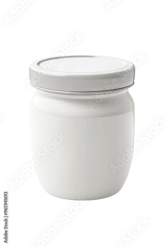 A white jar with a lid, ready to be filled with your product.