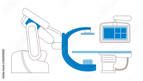Angiography Procedure. Medical Equipment. Black and White Modern Flat Vector Concept Illustration. Landing Page Design Template. Website Banner.
