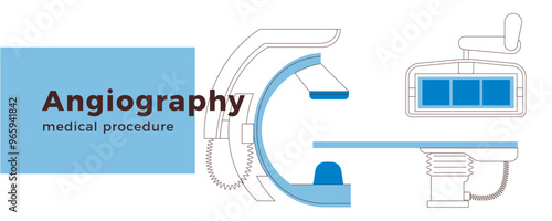 Angiography Procedure. Medical Equipment. Black and White Modern Flat Vector Concept Illustration. Landing Page Design Template. Website Banner.