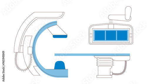 Angiography Procedure. Medical Equipment. Black and White Modern Flat Vector Concept Illustration. Landing Page Design Template. Website Banner.