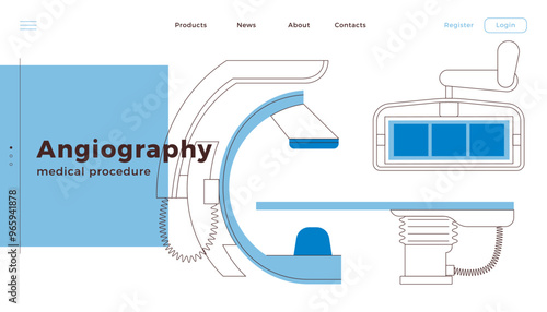 Angiography Procedure. Medical Equipment. Black and White Modern Flat Vector Concept Illustration. Landing Page Design Template. Website Banner.