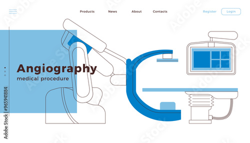 Angiography Procedure. Medical Equipment. Black and White Modern Flat Vector Concept Illustration. Landing Page Design Template. Website Banner.