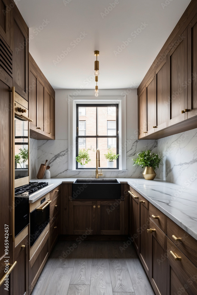 Modern oak kitchen with marble countertop Modern oak kitchen with marble countertop